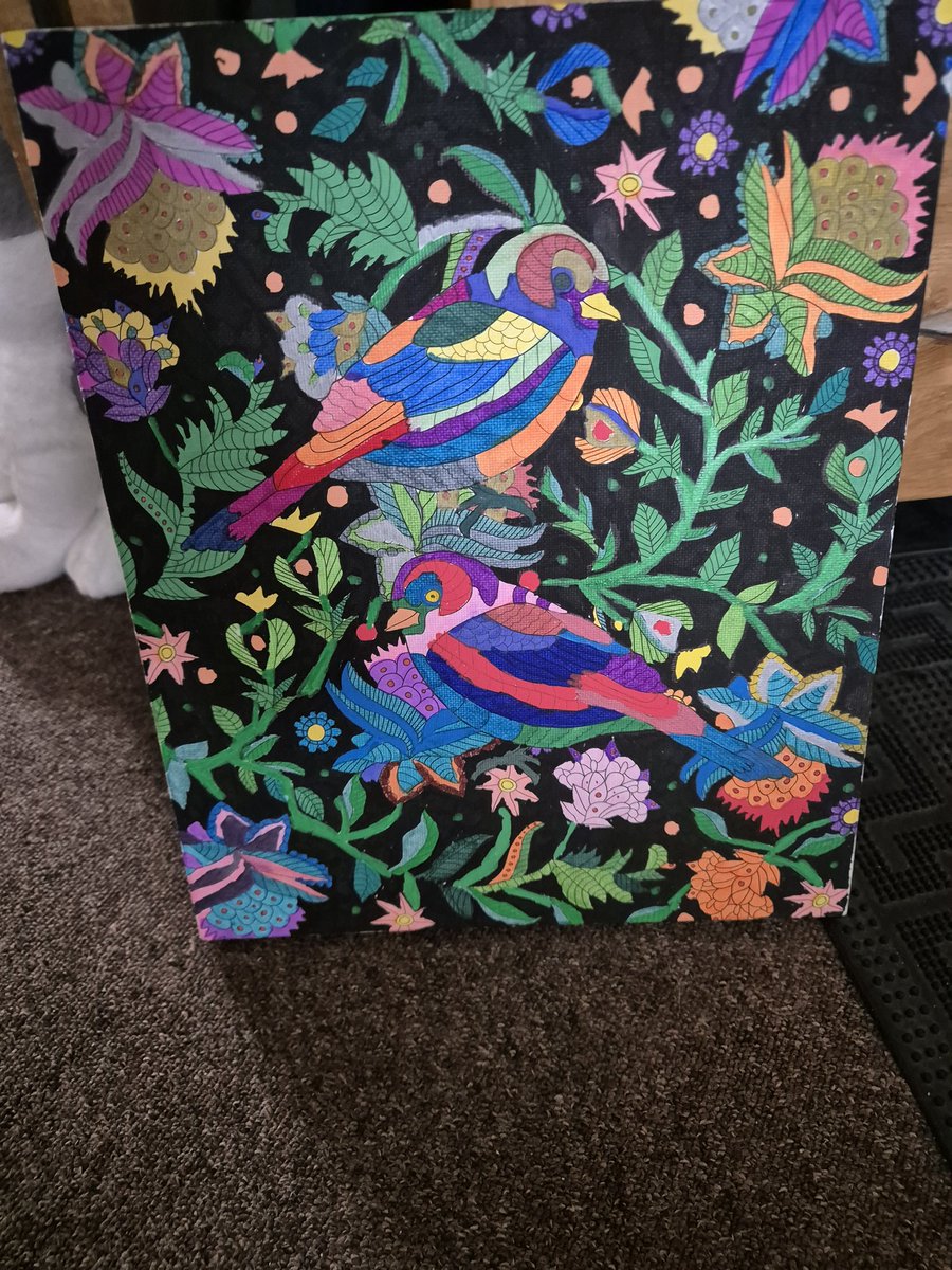 Bird canvas coloured in. I used a mix of alcohol, metallic, watercolour and paint markers

#adultcolouring #birds #canvascolouring