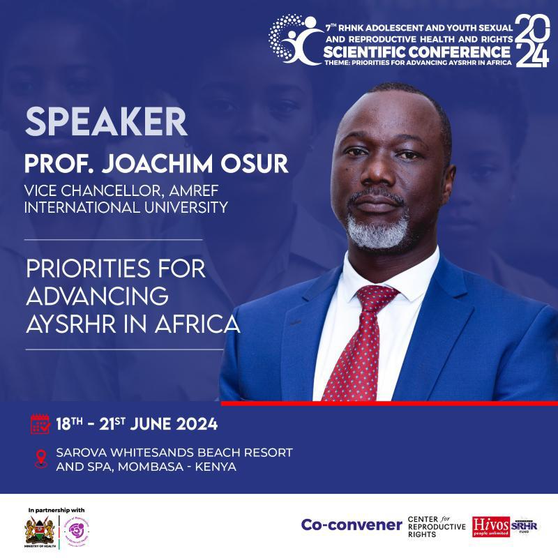 We're honored to introduce Prof. @joachimosur, a distinguished public health & SRH practitioner as a speaker at #RHNKConference2024. He is the VC of @AmrefUniversity, dedicated to building sustainable health systems in Africa. Join us to learn from the best! #RHNKConference2024