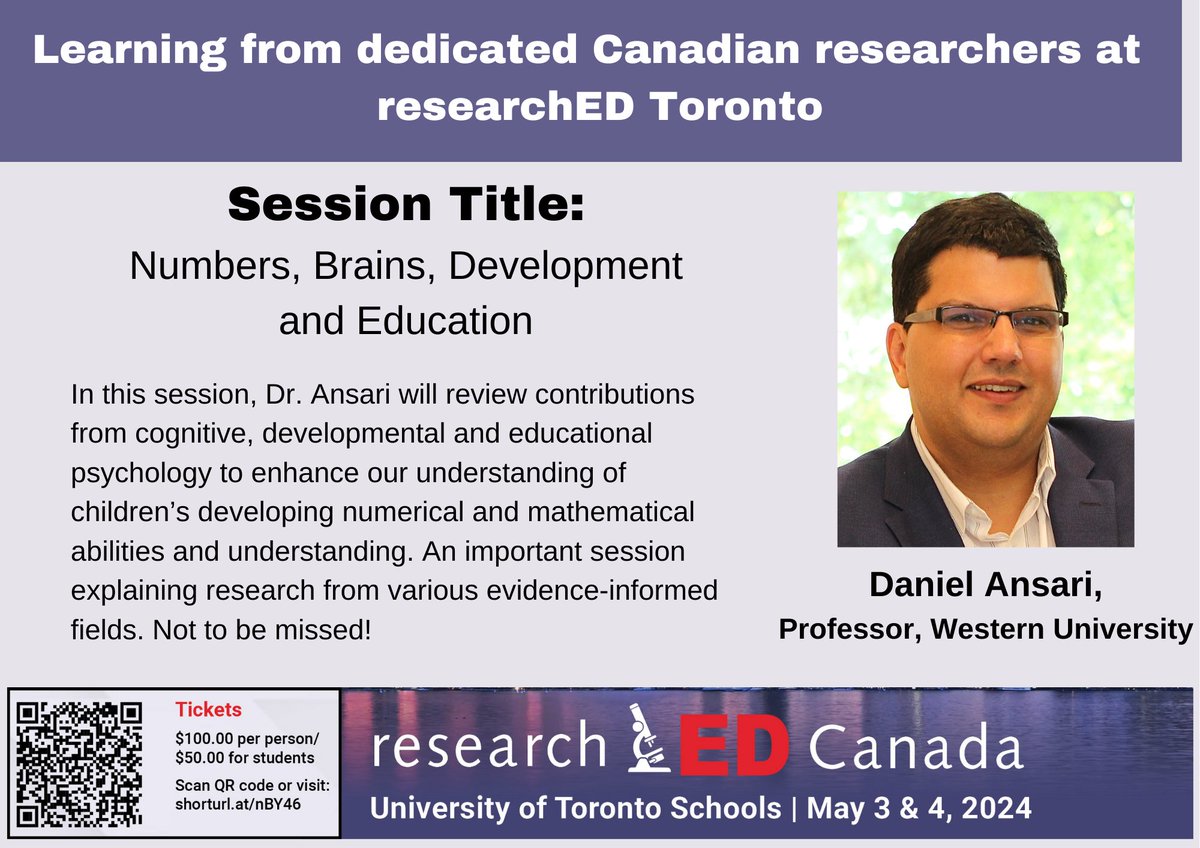 Numbers, Brains and Development: How Do Students Develop Numerical and Mathematical Abilities?  Looking forward to the latest from Dr Daniel Ansari @NumCog  One of the highlights of the upcoming #researchEDToronto24 conference #matheED #NumCog #OAME #ONTed #cdned #SoL #ONTmath