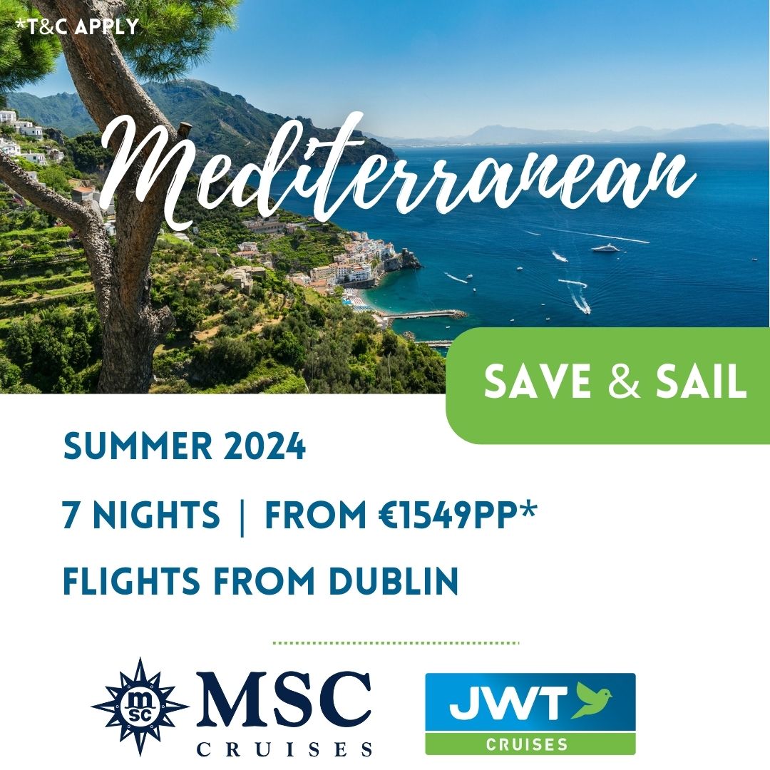 Discover the charm of the Mediterranean this Summer!  Check out our latest fantastic MSC Save & Sail offers, including return flights from Dublin. #jwttravel #jwtcruises #msccruises #cruiseholidays #cruiseoffers #cruisedeals #summerholidays #travelinspiration
