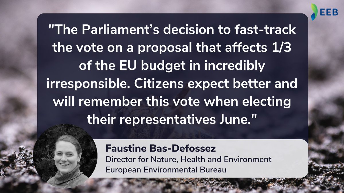 Shameful!

432 MEPs have voted to muzzle democratic debate by moving forward with an urgency procedure on a major reform of the #CAP that lacks any evidence to justify how the removal of environmental requirements will support farmers💢

Spoiler, it won't eeb.org/european-parli…