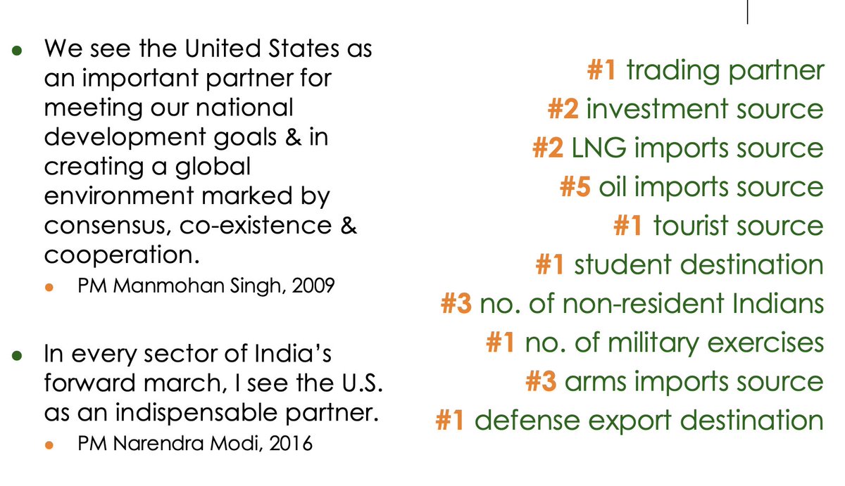 Heard someone again say, 'India is more important to US than US is to India.' No, his name was not Mungeri Lal. Lil' doubt US has invested in India rel. But for India, US is even more critical. This (from last yr) doesn't even cover utility wrt China/Indo-Pac, tech, int'l order