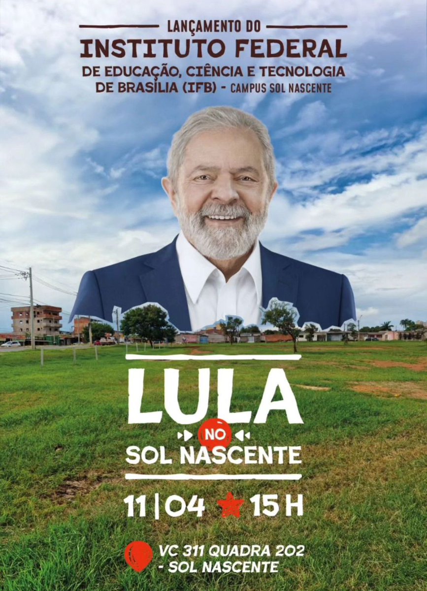 Vim morar em Brasília em 2003. Já são mais de 15 anos de moradia na capital federal, entre idas e vindas. Hoje o presidente @LulaOficial inaugura um Instituto Federal no Distrito Federal que poucos conhecem, longe do glamour do poder, mas muito perto do povo. Vamos lá!