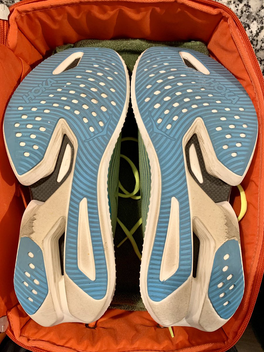 This is the wear pattern of my @hoka Cielo X1. It appears I’m landing right where the cutout is on the sole - there’s rubber loss on both sides of the cutout. Am I getting the full benefit of this shoe? I’ve enjoyed running in it, for what that’s worth.