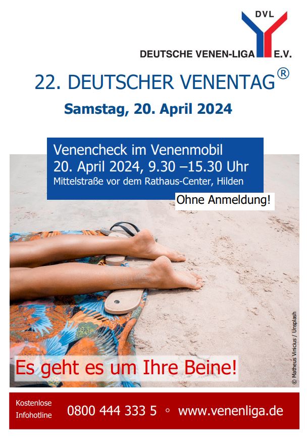 Wir freuen uns schon auf den Deutschen Venentag! Am Samstag, 20. April, ist unser Venenmobil in der Hildener Innenstadt anzutreffen. Wer möchte, kann für 3 Euro seine Venen checken lassen.
#dvl #deutschevenenliga #deutschervenentag #gesundebeine #besenreiser #krampfadern #hilden