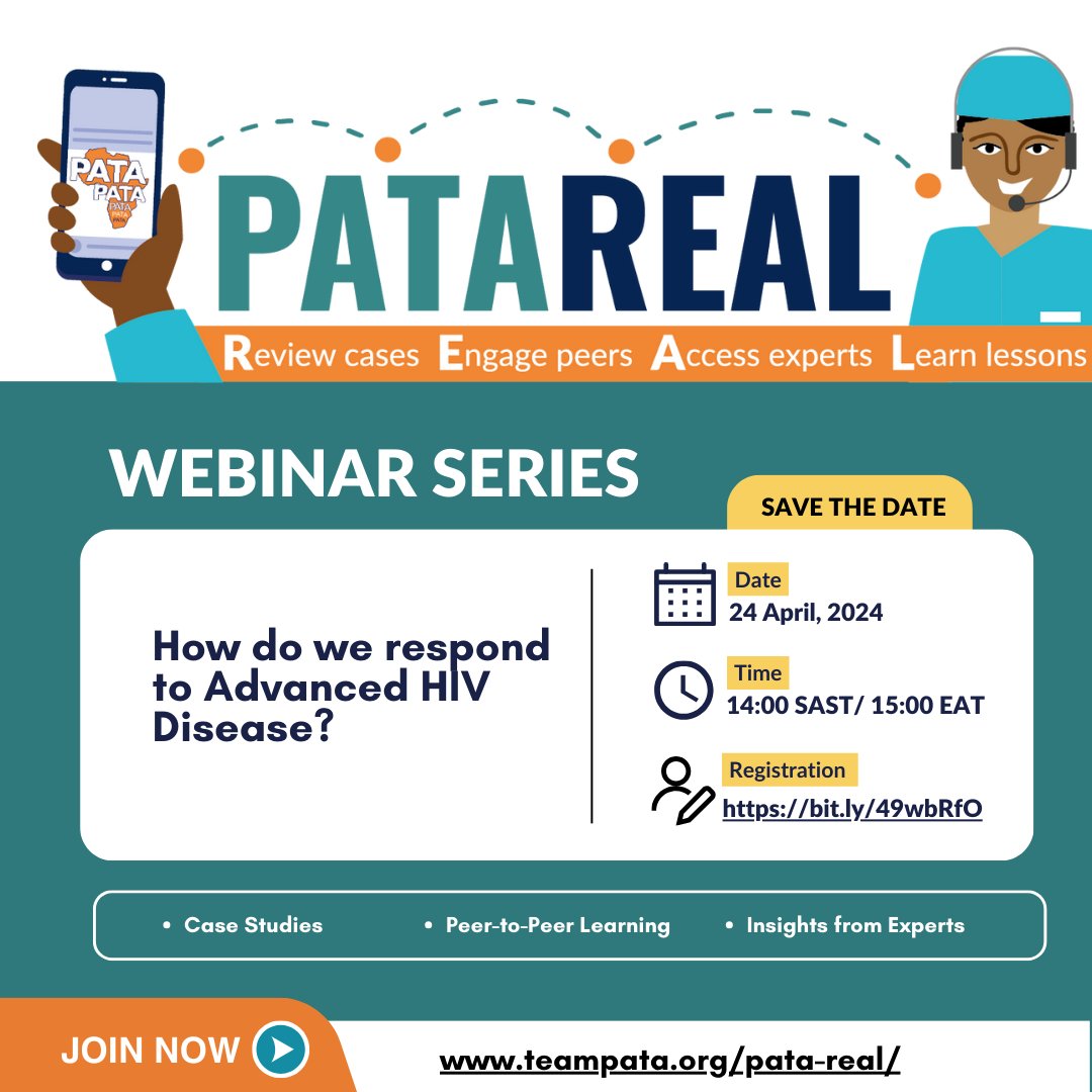 Join us for the first #PATAREAL in 2024 📅 24th April, 2024 ⏰ 14:00 SAST This session is a deep dive into the challenges & strategies surrounding AHD management. With real cases shared by healthcare providers & expert panel insights. 👉us02web.zoom.us/webinar/regist…