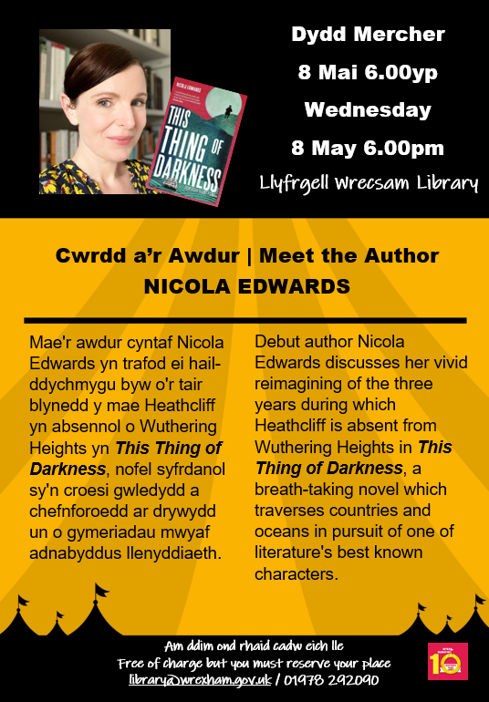 Wrexham Carnival of Words (@wrexcarnival) on Twitter photo Hands up if you're a big fan of #WutheringHeights? We are so pleased to welcome @nicanned to <a href="/WxmLibraries/">Wrexham Libraries</a> on 8th May to discuss her debut novel #ThisThingofDarkness All about #Heathcliff It's a #free event. Details below. <a href="/AderynPress/">Aderyn Press</a> Hands up if you're a big fan of #WutheringHeights? We are so pleased to welcome @nicanned to <a href="/WxmLibraries/">Wrexham Libraries</a> on 8th May to discuss her debut novel #ThisThingofDarkness All about #Heathcliff It's a #free event. Details below. <a href="/AderynPress/">Aderyn Press</a>