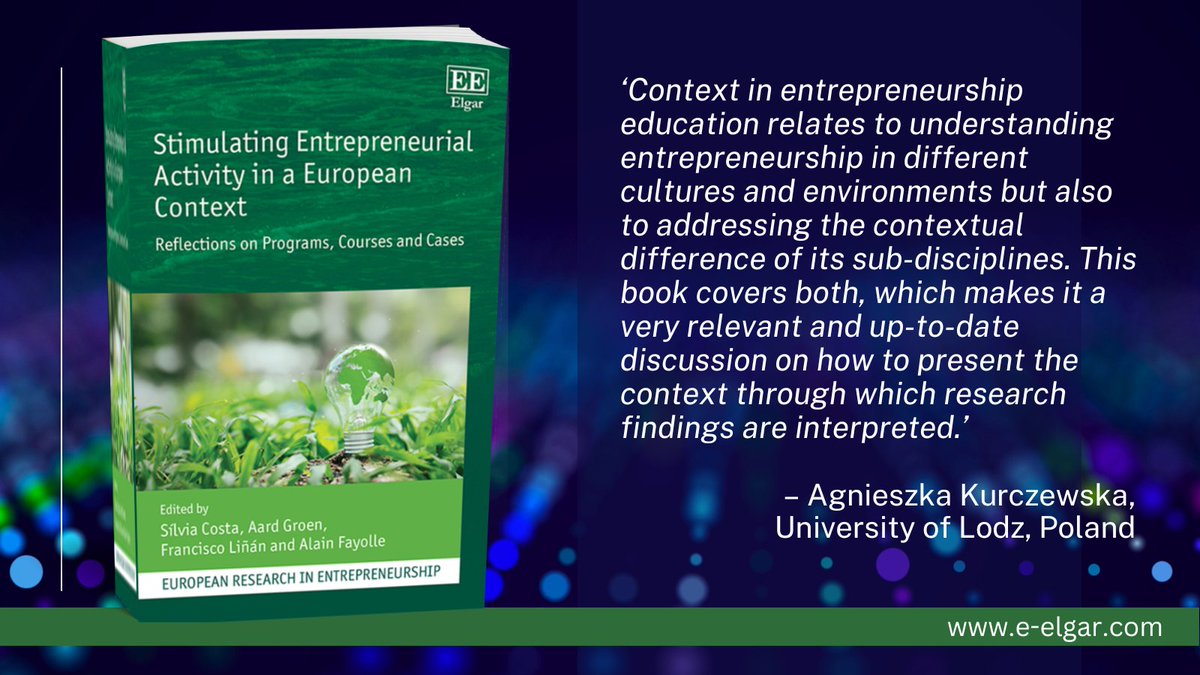 NEW Stimulating Entrepreneurial Activity in a European Context, edited by @silvia_f_costa @ajgroen27 @univgroningen @F_Linan @unisevilla @fayolle19 @IDRAC_BS @TSEexe More infoℹ️tinyurl.com/mtzb6jz6 Sample chapter📷tinyurl.com/2auc7dut #Entrepreneurship #Ventures