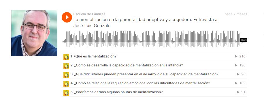 escueladopcion's tweet photo. 🎙️ Pódcast La #mentalización en la #parentalidad #adoptiva y #Acogedora ➡ @JLGonzaloMa nos habla de🔸cómo se desarrolla en la infancia 🔸su relación con la regulación emocional🔸cómo convertirnos en padres/madres mentalizadores 🎧 Escúchalo 👇🏽https://t.co/4waBeBiyuV https://t.co/QIh1sRXG1N