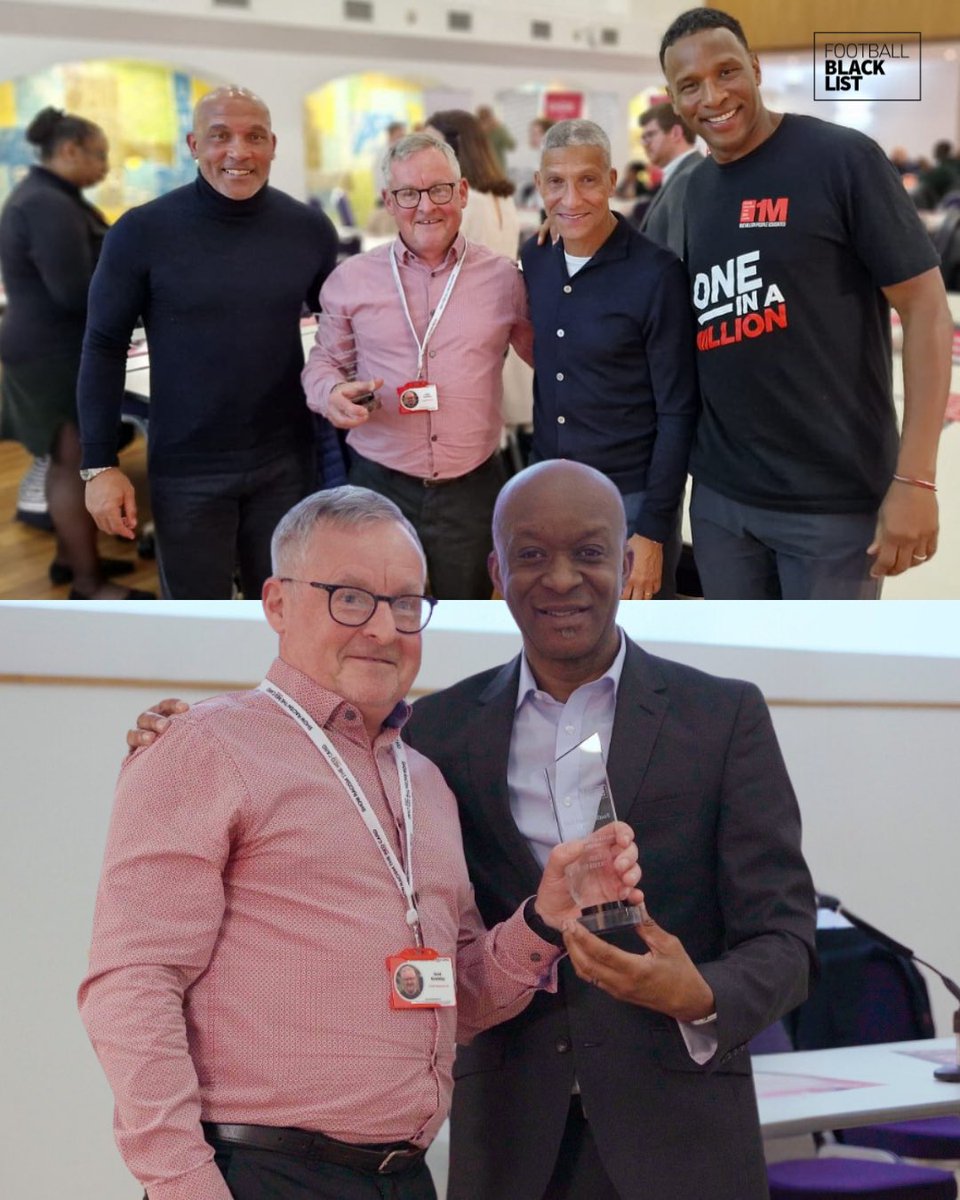 The Co-Founder of The Football Black List, Rodney Hinds, presented the Special Recognition Award for #FBL2023 to Ged Grebby at a Show Racism The Red Card Event! 🤝