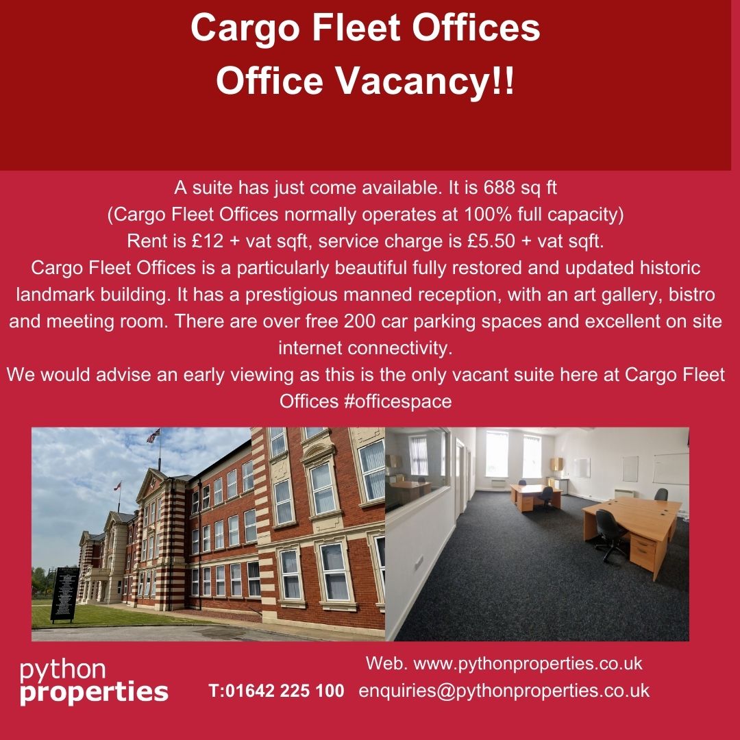 Python_Prop's tweet image. We have a rare office vacancy here at Cargo Fleet Offices that has just come available, please contact us on 01642 225100 for more details #officespace