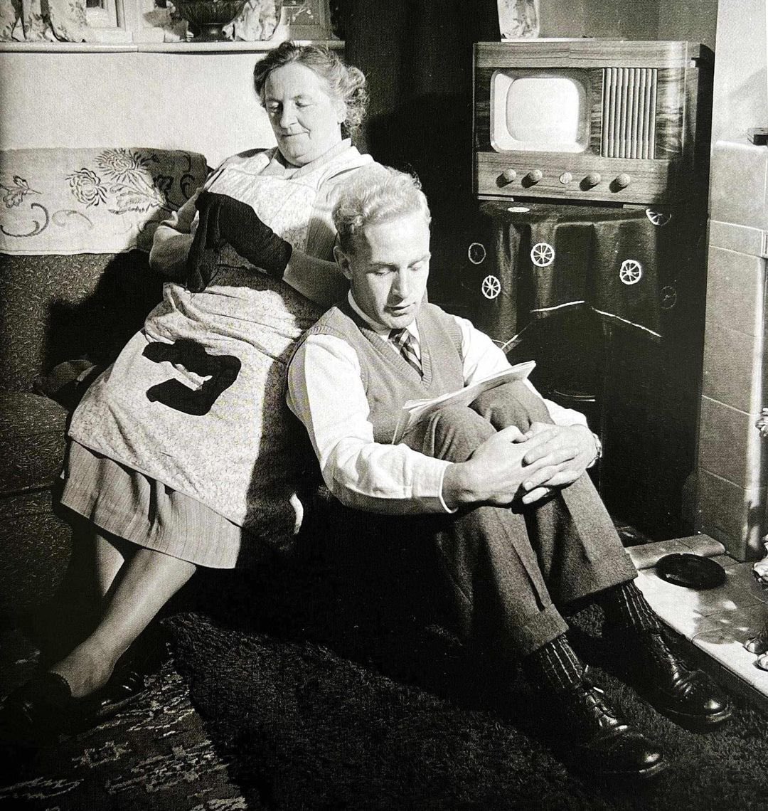 This is Billy, relaxing in his ‘digs’ with his landlady. How things have changed…