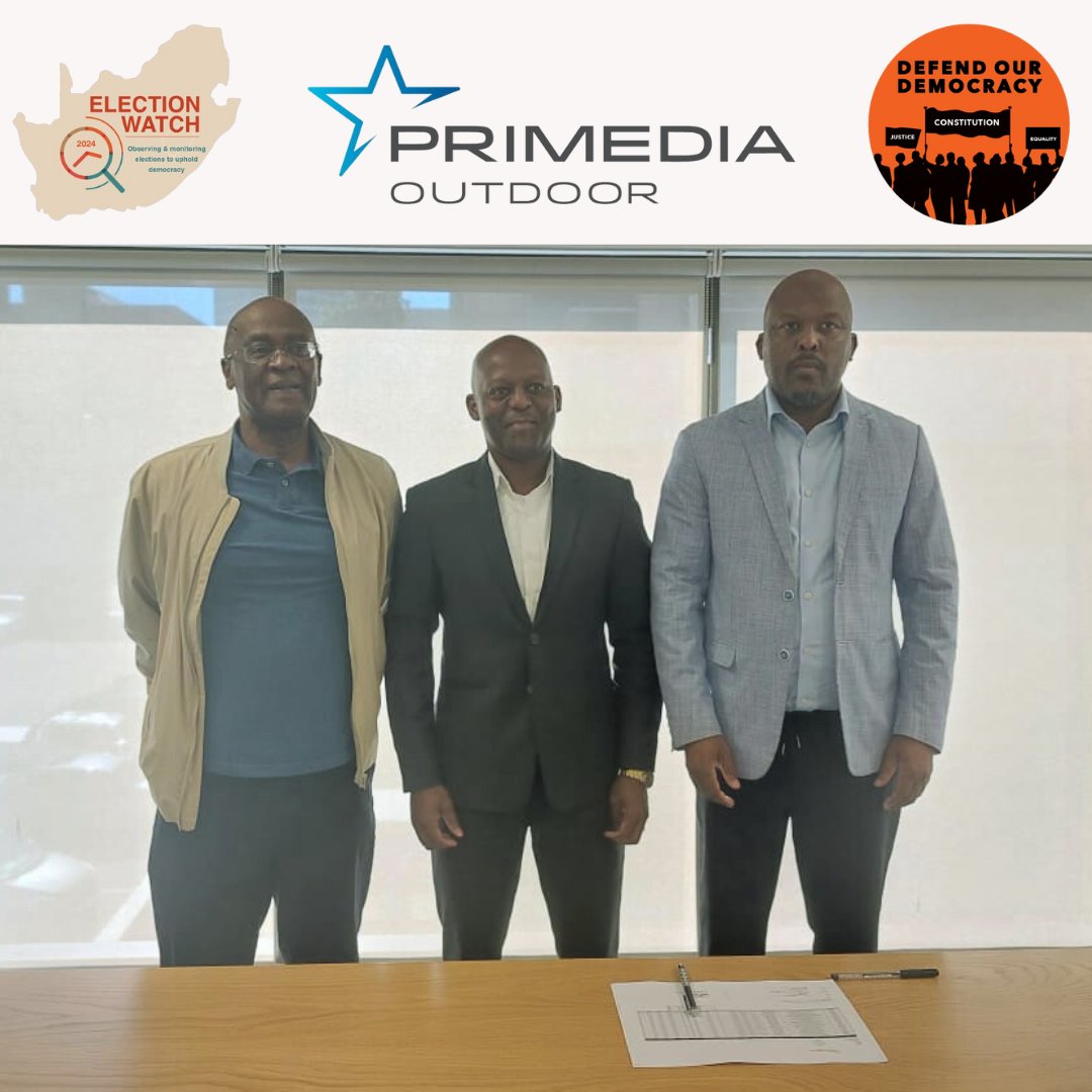 Today we met with the CEO of Primedia Outdoor, Bongumusa Makhathini for a formal signing ceremony.
Thank you to Primedia Outdoor for the generous contribution of 20 billboards and for helping us spread the message of Election Watch across the country.