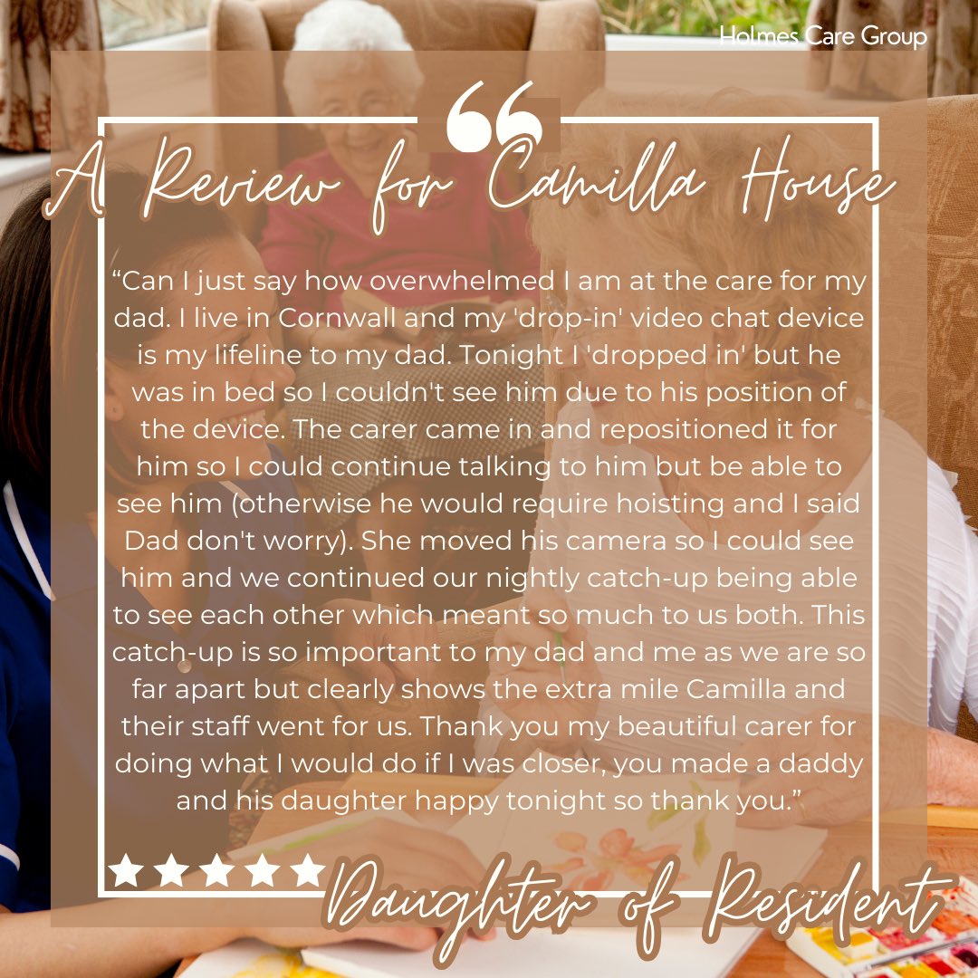 🌟🌟🌟🌟🌟 A five-star review for Camilla House! 🥳🥳 Thank you very much for your kind words; we really appreciate everyone who has taken the time to write a review about a Holmes Care service. 🎉 For more information about Camilla House: holmes-care.co.uk/our-care-homes…