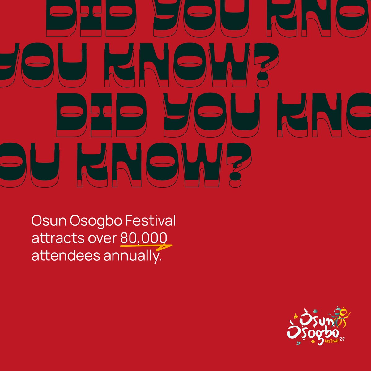 Did you know ? Over 80,000 people attends this annual celebration of Yoruba culture and heritage - making it one of the largest cultural festivals in Nigeria. Don't miss your chance to be part of this extraordinary event in Osogbo this August! #osunosogbofestival24