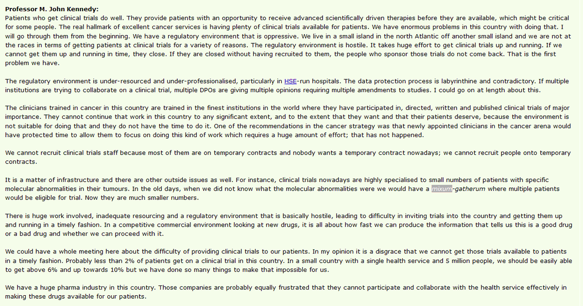 Some v key issues about #Health #Research & #ClinicalTrials in 🇮🇪 by @ProfJohnKennedy yesterday in the Oireachtas in response to query by @neasa_neasa . Not just cancer, these issues impact all health research areas & holding back so much opportunity. kildarestreet.com/committees/?id…