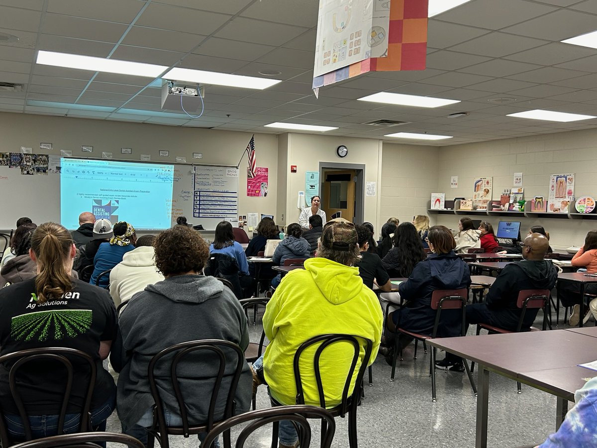 It was a full house for last night's parent meeting in Dental Assisting, as students prepare to take the National Entry Level Dental Assistant (NELDA) exam! This exam will allow students to jump-start their career in the #dental field. #CareerTechEd