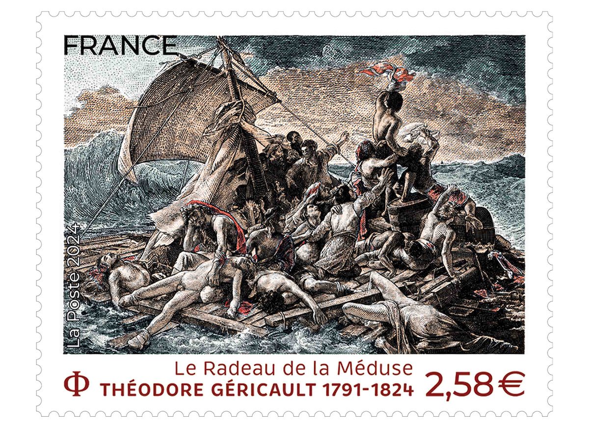 [On en parle] Le 3 juin 2024, Le @GroupeLaPoste émet un timbre-poste d’une œuvre de Théodore Géricault (1791-1824) « Le Radeau de la Méduse » 🎨 à l’occasion du bicentenaire de sa disparition. Le tableau fut révélé par le peintre au Salon de 1819 #patrimoine #philatélie