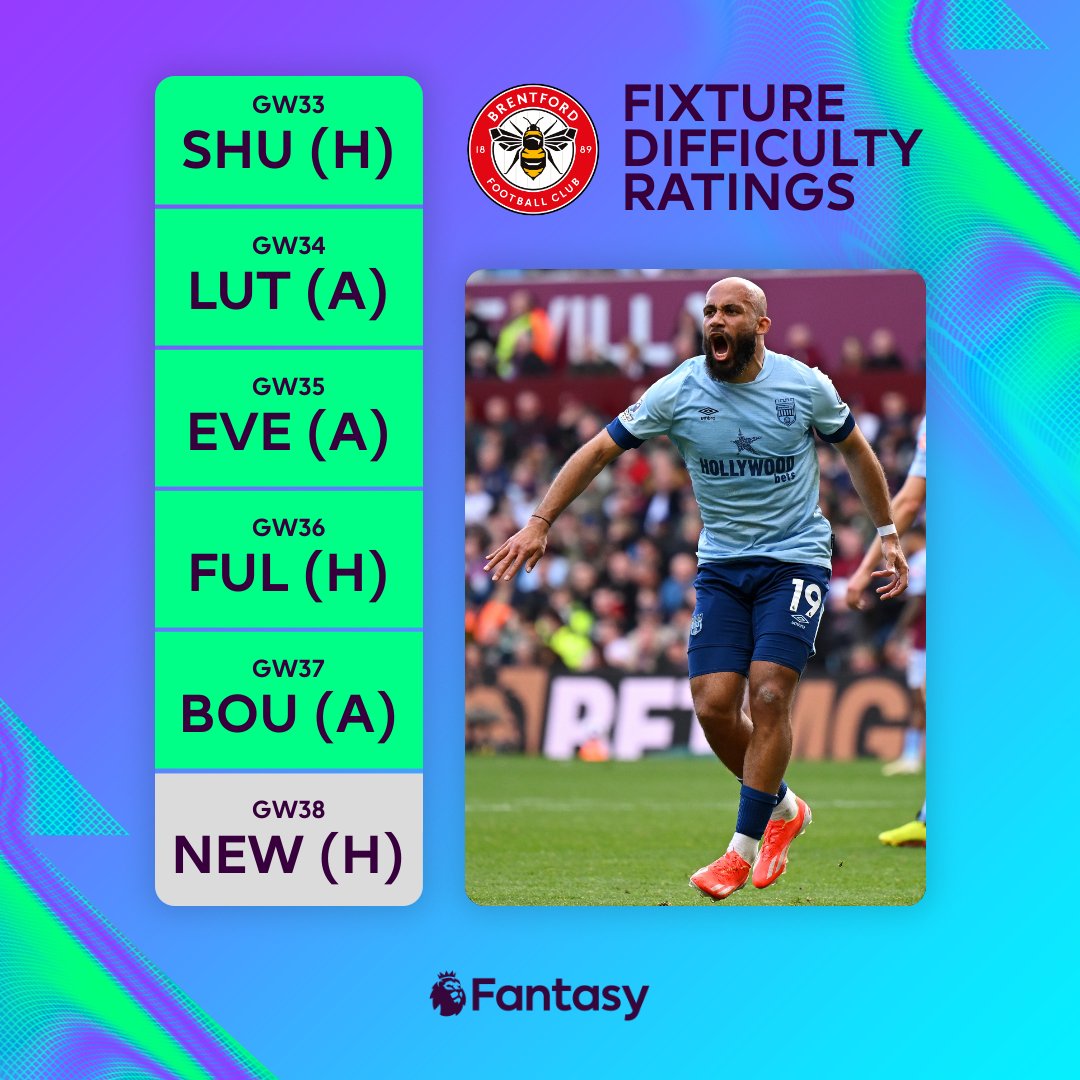 This run of fixtures 👀 Will you be adding any Brentford players to your #FPL team? 🐝