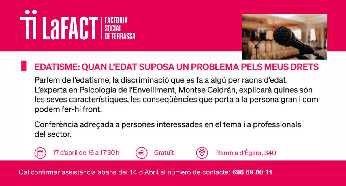 montse celdran (@montseceldran) on Twitter photo 🗓️Dimecres 17/04 estaré a Terrassa parlant sobre edatisme a <a href="/LaFACT_Terrassa/">LaFACT | Factoria Social de Terrassa</a> 🗓️Dimecres 17/04 estaré a Terrassa parlant sobre edatisme a <a href="/LaFACT_Terrassa/">LaFACT | Factoria Social de Terrassa</a>