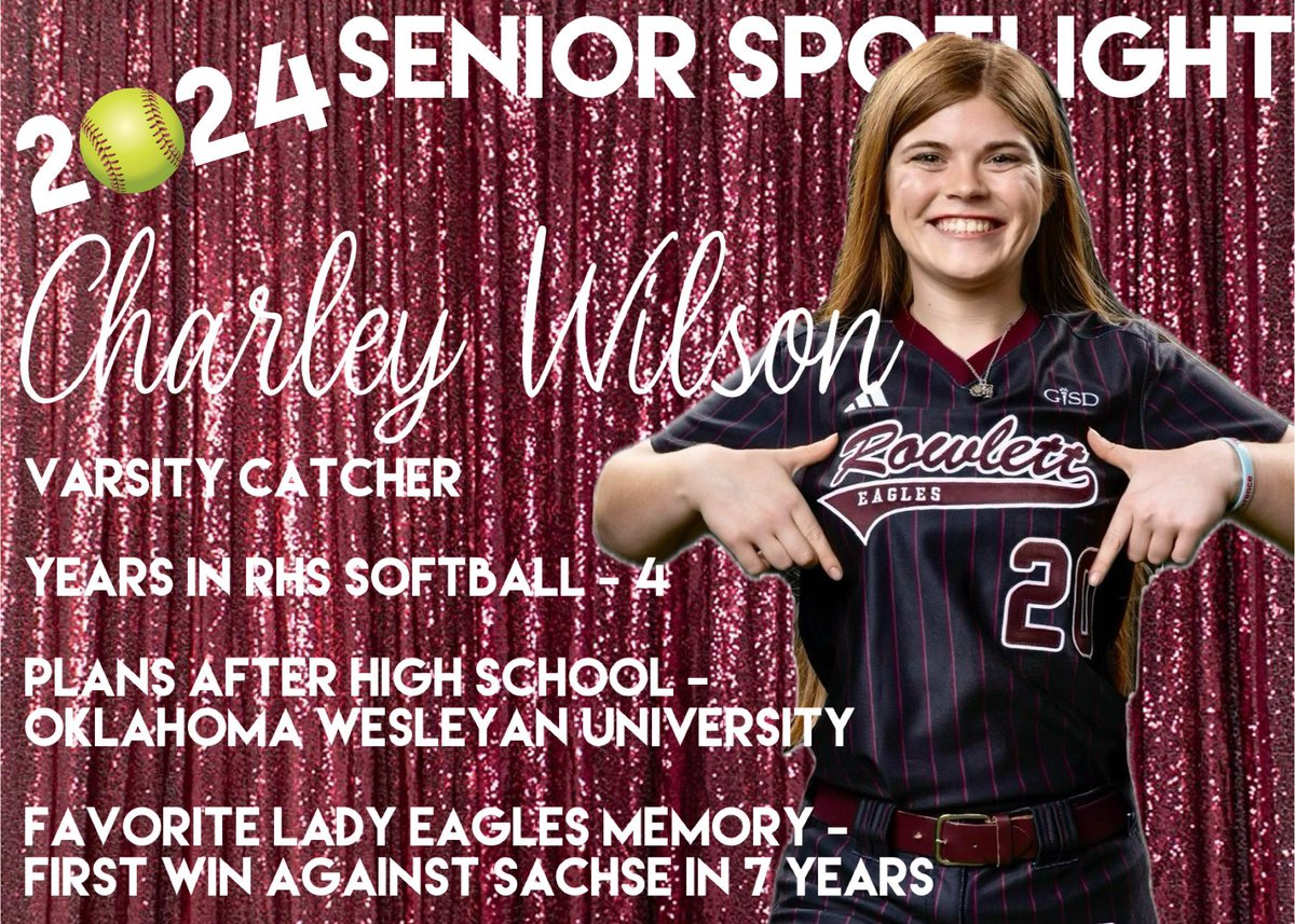 Our final Senior to celebrate this week is our #20, Charley Wilson! She eats, sleeps and breathes softball! Charley has committed to play softball at Oklahoma Wesleyan University and will pursue a degree in Kinesiology with plans to be a coach. LETT’s go, Charley!! #classof2024