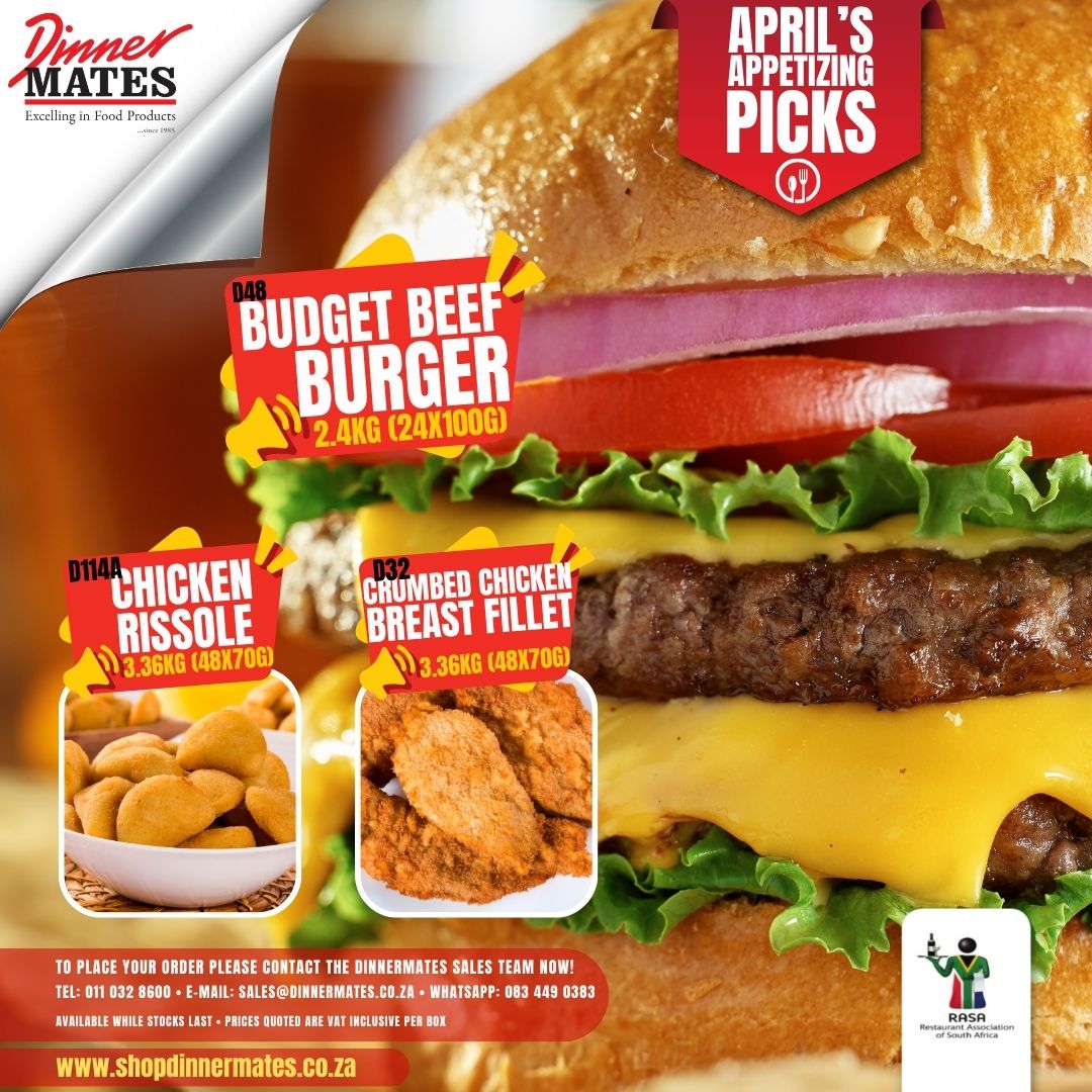 Contact our sales team on 0110328600 or Whatsapp at 0834490383!

 #AprilPicks #ChickenRissole #CrumbedChicken #BeefBurger #FoodieFinds #dinnermates #ommodigital
shopdinnermates.co.za