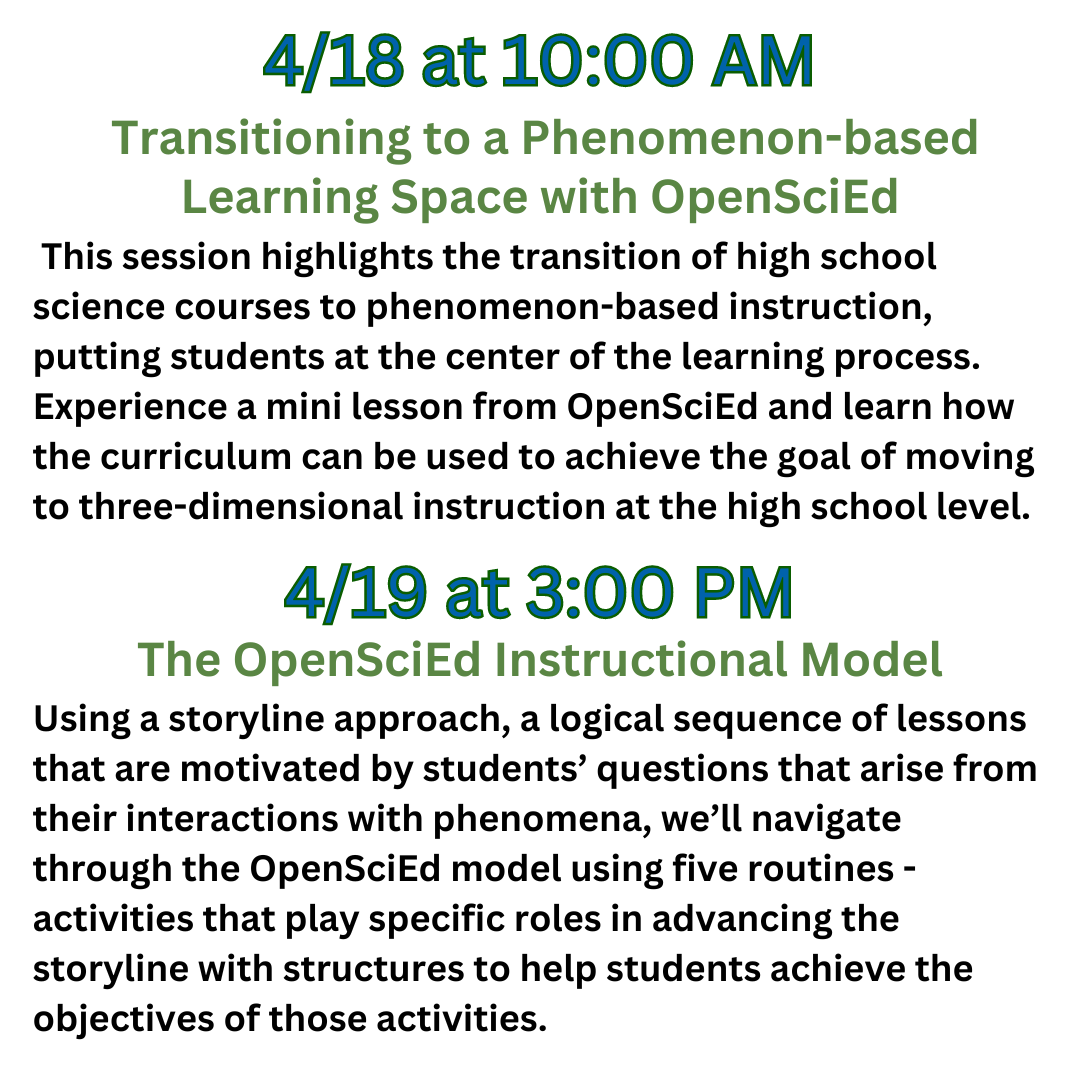 📣 Wisconsin Science Educators! Join us next week for the 2024 @WIScienceTeach conference! Our friendly team will be in the exhibit hall 4/18 & 4/19 to talk all things #stemeducation, with swag in tow 😄🛍️, & we'll have engaging sessions featuring @OpenSciEd both days 💥🚀