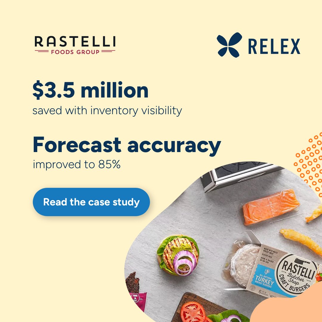 Discover how Rastelli Foods Group optimized their supply chain, saved $3.5M, and improved inventory visibility with RELEX automated demand forecasting. Read their success story! bit.ly/3UcsRmY #SupplyChain #FoodManufacturing #CPG
