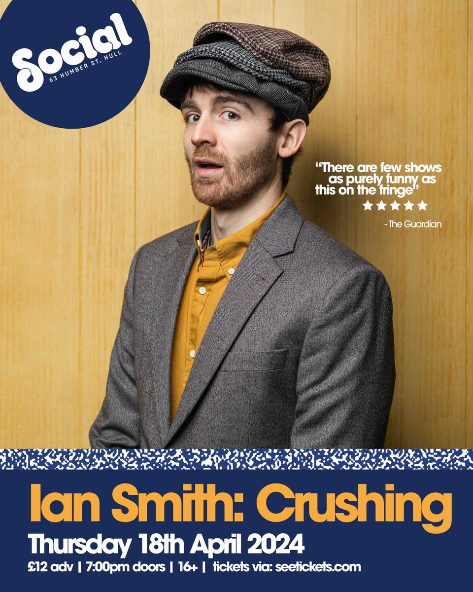 1️⃣ WEEK TO GO @Iansmithcomedy brings his Edinburgh Comedy Award-nominated new show 'Crushing' to Hull on Thursday 18th April. 🎟 book tickets: bit.ly/IanSmithCrushi… A show about stress, love and driving a tank with your hairdresser. Three classic and timeless themes.