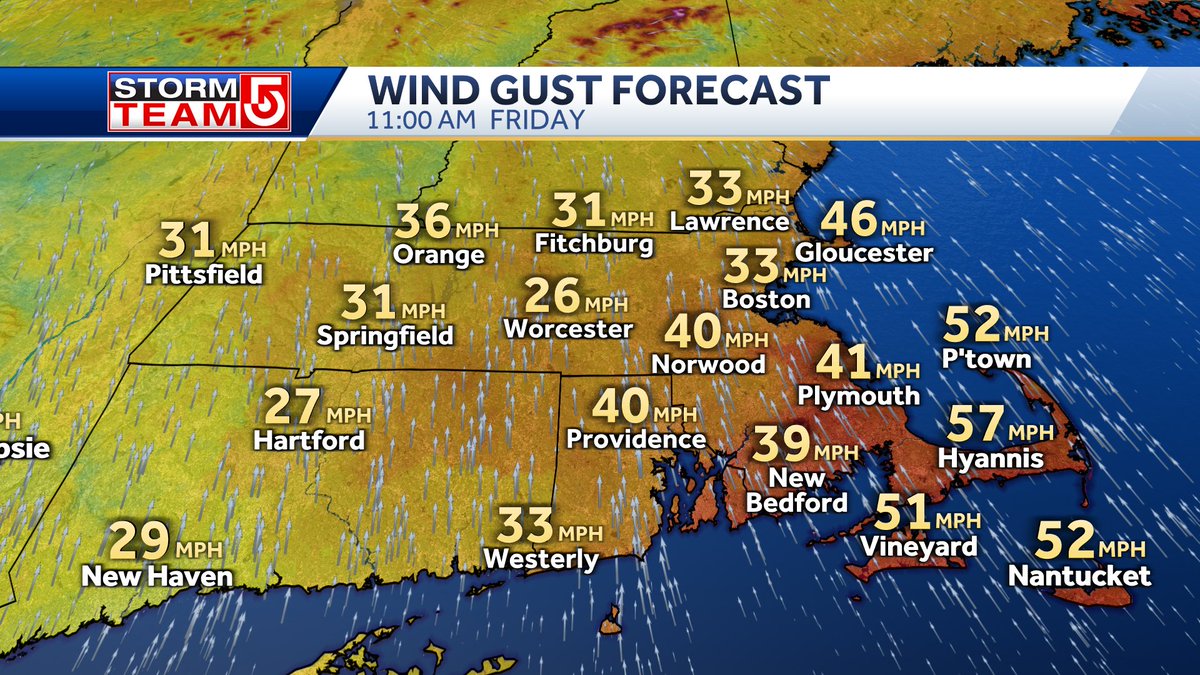 IMPACT WEATHER... Heavy rain and wind coming late tonight-Friday AM ▶️Downpours and even a rumble of thunder will slow the Friday AM commute ▶️Rainfall ~1' could cause hydroplaning and possible street flooding ▶️WIND ADVISORY 2am-2pm coastal SE MA for Southerly gusts >50mph #WCVB