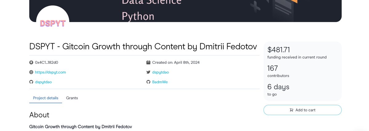 DmitriFedotov's tweet image. Got $481.71 in the current Gitcoin Retro round from 138 contributors. Appreciate the support! 
6 days left. Let&apos;s reach $500
Here&apos;s the link to join in
explorer-v1.gitcoin.co/#/round/42161/…

@GitcoinCitizens
@gitcoin
@gitcoinpassport
@grantsstack
#Gitcoin #OpenSource #SupportDevelopers