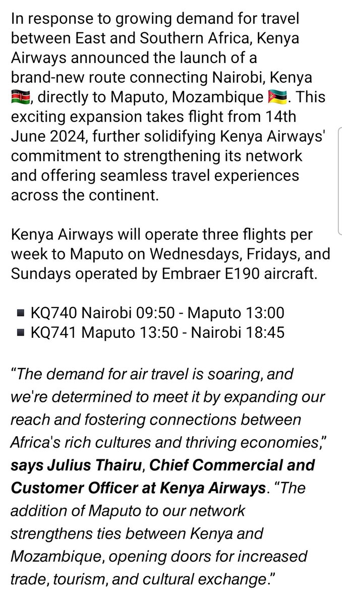 #KenyaAirways announced the launch of a brand-new route connecting #Nairobi, Kenya 🇰🇪, directly to Maputo, #Mozambique 🇲🇿. This exciting expansion takes flight from 14th June 2024. 📷©Alan Wilson flickr.com/photos/ajw1970/ #Kenya #Africa #aviation #AvGeek #avgeeks #flights #Travel