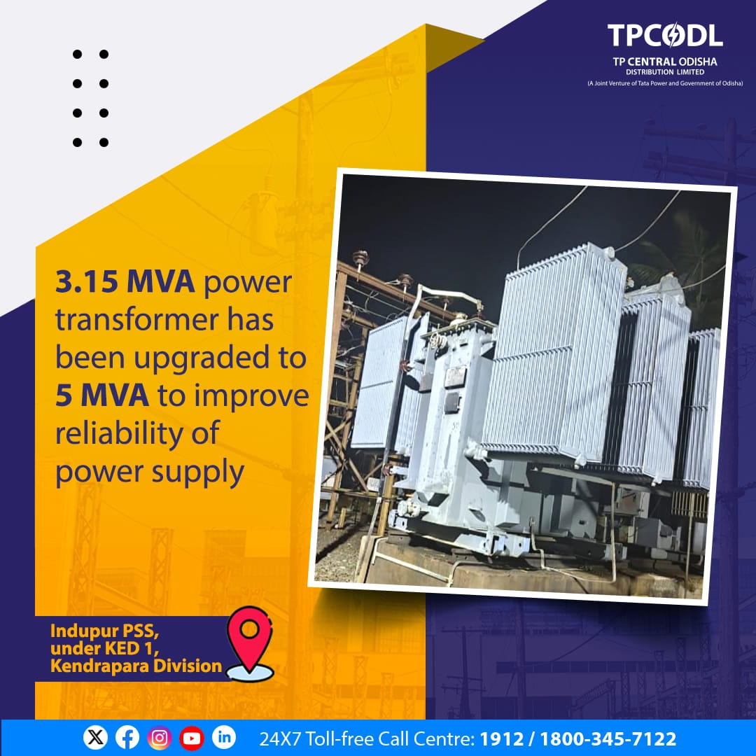 Increased power capacity of Indupur Power Substation to improve power supply reliability for consumers in the Bari and Nikirai areas.

#PoweringProgress #StrengtheningNetwork #ForYouWithYouAlways #TPCODL