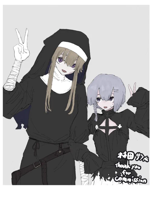 ナトリの兄貴【】にアイラさんとネネロアちゃんのツーショット描いてもらっちゃった…かわいいね… 