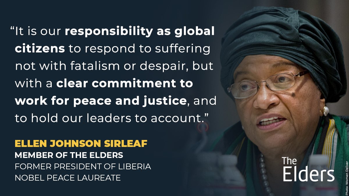 In our latest newsletter, @MaEllenSirleaf welcomes @DenisMukwege to The Elders and calls on leaders to live up to their global responsibilities to deliver peace and justice. Read and subscribe here: theelders.org/news/courage-a…