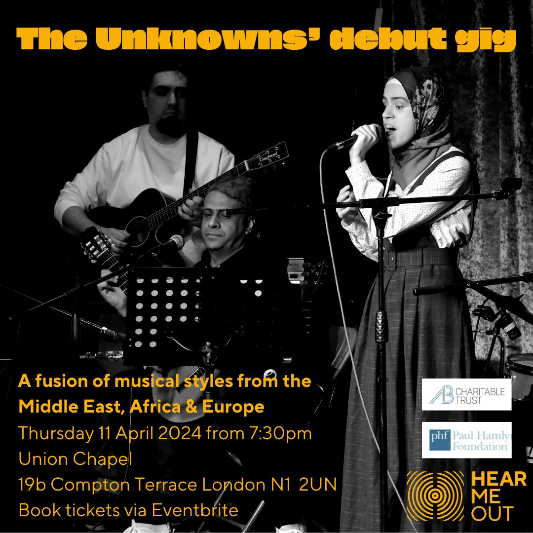 TONIGHT 🎵 The Unknowns fusing musical styles from the Middle East, Europe & Africa. Union Chapel Bar Doors 7.30pm Start 8.30pm Pay What You Can tickets at unionchapel.org.uk/venue/whats-on… to witness the group that formed in an asylum hotel to create music to bring hope and unity.