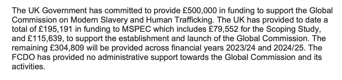 Yesterday @ayushmanbhagat and I published a piece with @openDemocracy on the Global Slavery Commission. Today I got a response from an FOI request which revealed that the UK government is spending 500,000 pounds on the Commission. 1/3