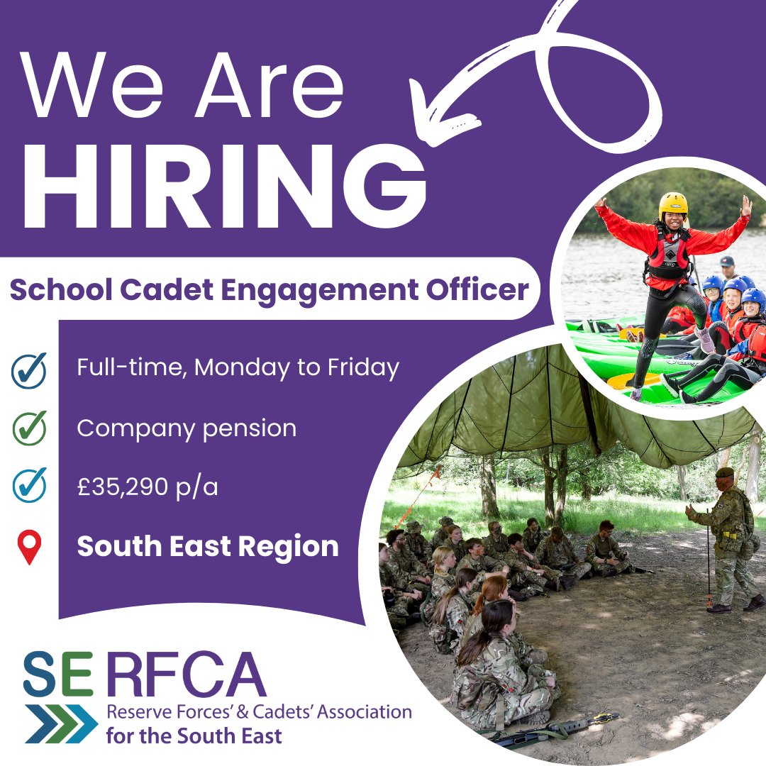 Are you passionate about supporting the youth of the #SouthEast and interested in promoting #cadets in schools? Then we have the job role for you! Find out more and apply ➡️ ow.ly/8z3W50RcXF9 #NewJob #WeAreHiring #SERFCA #SouthEastCadets #CombinedCadetForce #CCF