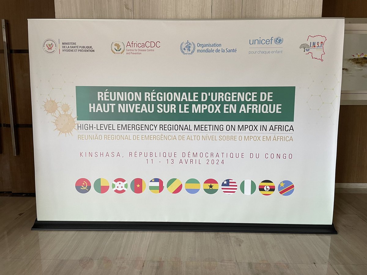 In #Kinshasa this week for the high-level regional emergency meeting on #mpox control in DRC / subregion organized by @MinSanteRDC @WHO @AfricaCDC - critical forum to align and accelerate actions to stop the ongoing Clade 1 mpox outbreak in the country