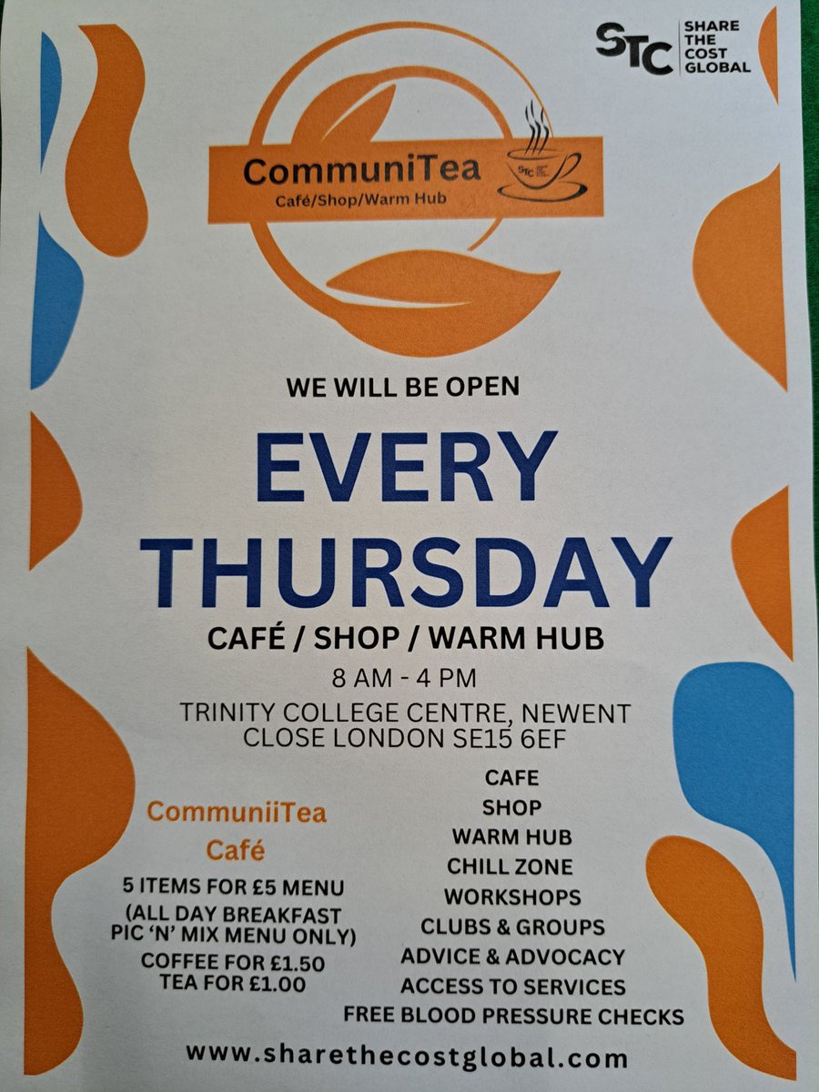 Great to be at the CommuniTea launch event powered by Share The Cost Global and Trinity Centre #Camberwell 👏 👇