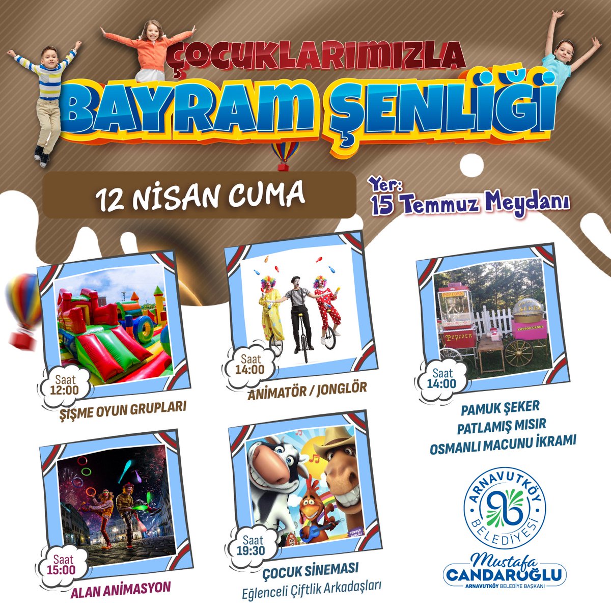 Arnavutköy'de Şenlik Var! 🥳 Çocuklarımızla Bayram Şenlikleri programında yarın ki etkinliklerimiz. 💫 Tüm Halkımız Davetlidir. 💁‍♀️ 🗓️ 12 Nisan Cuma (yarın) 📍Hadımköy İstasyon Meydanı 📍15 Temmuz Meydanı