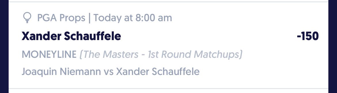 wills_props's tweet photo. Masters Round 1 Fliff Prop🔒

Let’s get a hot start going into the masters weekend🔥

#GambingTwitter #PrizePicks #DraftKings #MastersWeek #Scottie #Pickd #Parlay #Moneyline #Prop #Free #ASEA2024 #BadeMiyaChoteMiyan #Eidmubarak2024 #Fallout #PSGBARCA #TheGreastestOfAllTime https://t.co/E8oWiUQMTX