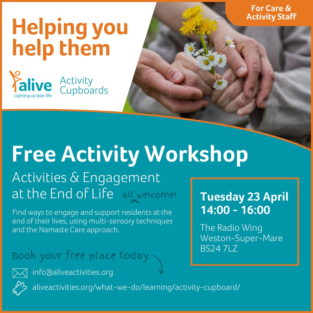 We're so excited to be running another of our ever-popular Activity Cupboards on Tuesday 23rd April. Designed for Care & Activity staff, this free workshop will give attendees the chance to share ideas and inspiration. Book now: eventbrite.co.uk/e/activity-cup…