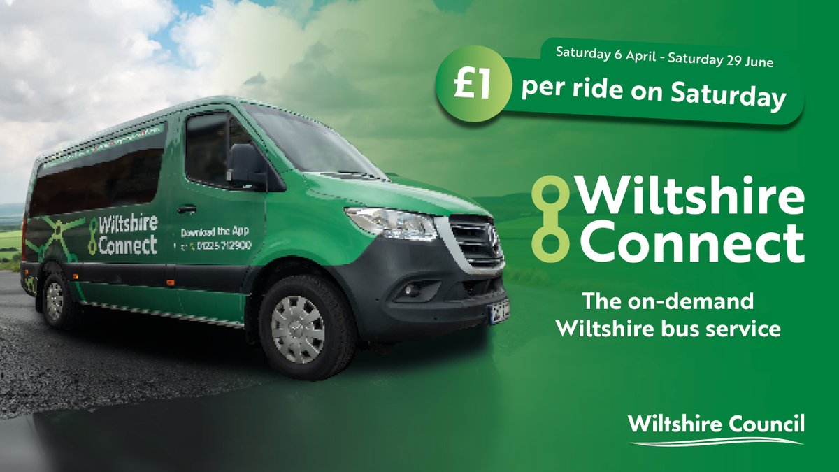 Get around for £1! Our Wiltshire Connect on-demand bus service operates in the Pewsey Vale and Marlborough areas and until Saturday 29 June, we're offering fares for just £1 for all rides booked on a Saturday! Find out more 👉🏽 orlo.uk/ybcI9