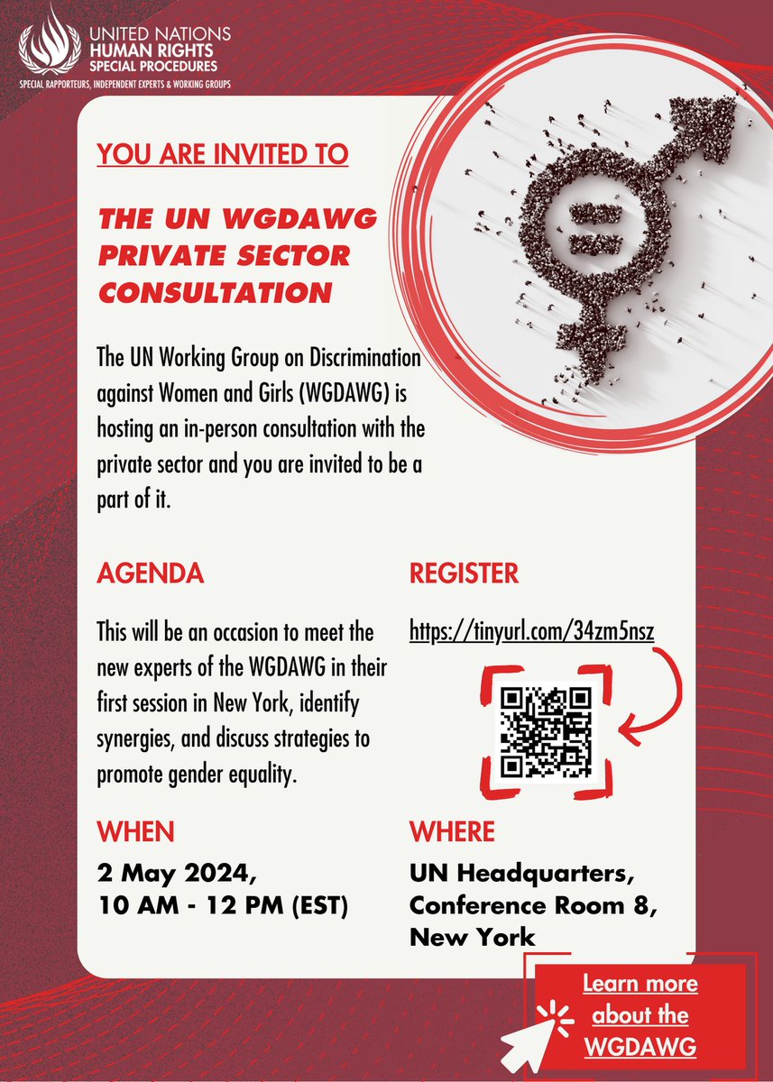 📢Do you work in the private sector? 📢Do you want to promote gender equality? 📢Will you be in NY in April? If you answered yes, don't miss our in-person consultation! 📅2 May 2024, 10-12(EST) 📍CR 8, UNHQ, NY ✍️Register: tinyurl.com/34zm5nsz 👉Read: tinyurl.com/3mtx8js8