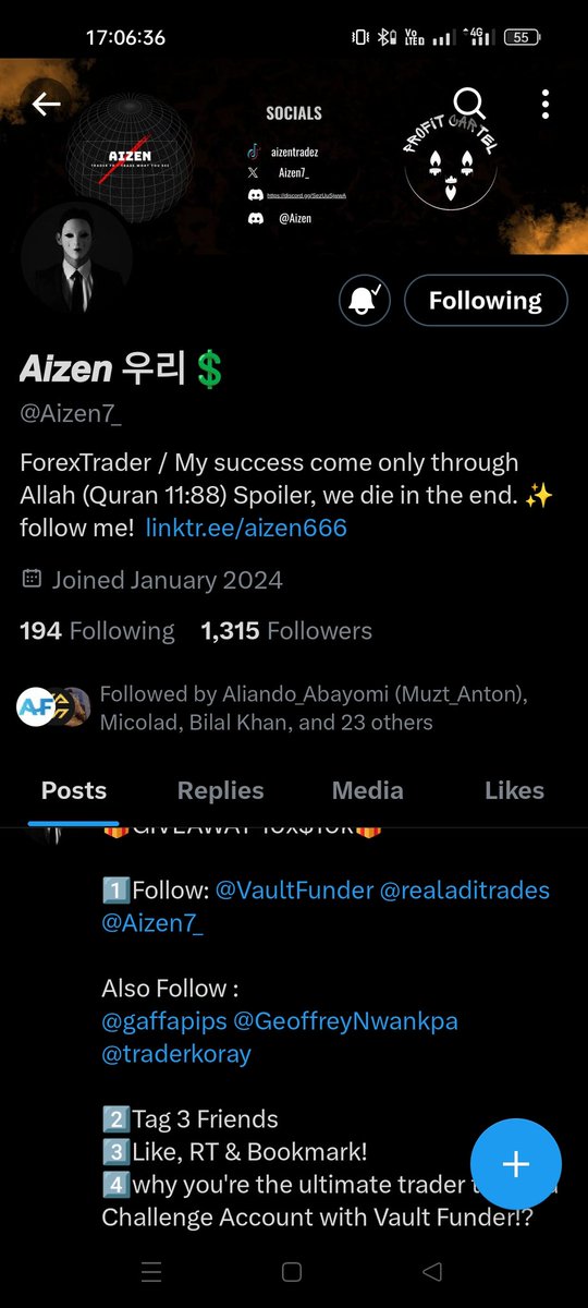 @Aizen7_ @VaultFunder @realaditrades @gaffapips @GeoffreyNwankpa @traderkoray @kheafx 
@Sirsuccessful1 
@RhenoxMichael 
@liquidity909 
@Micolad330872 

Luck on our side...🤝🏻🏆
Bcoz I'm a discipline trader , and want to try @VaultFunder .