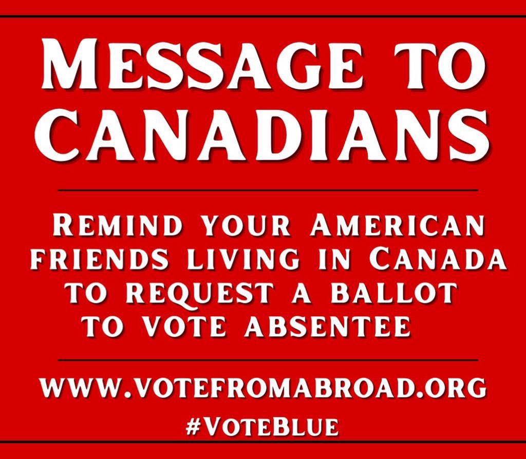 @Blueliberals @DemsAbroad @DemsAbroadES @demsabroadbe @demsabroadisr @TXabroad @demsabroaduk @DemsAbroadFR Montreal, Manitoba, Moosejaw…it doesn’t matter where you live in Canada. If you’re an American citizen, you can #votefromabroad. We can help.🇺🇸🇨🇦 Canadians, help us spread the word and get #AmericansinCanada voting! votefromabroad.org #demsabroad #usexpats @blueliberals💙