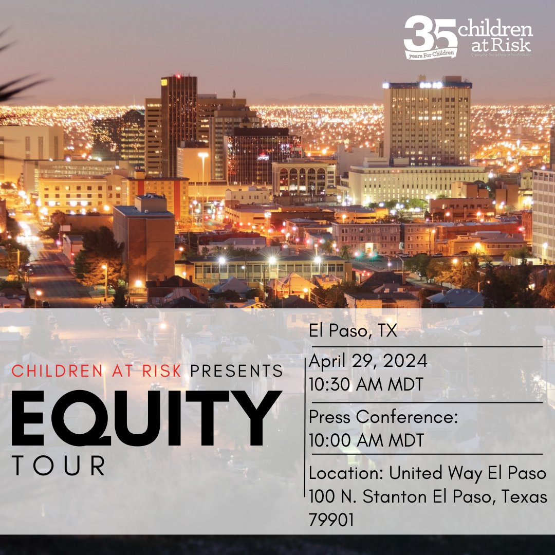 Early Matters El Paso (@earlymatterselp) on Twitter photo 📢📢📢Mark your calendars for April 29th, Texas! The 2024 Equity Tour is coming to El Paso. Join <a href="/childrenatrisk/">CHILDREN AT RISK</a> as they shine a light on systemic barriers faced by communities of color and work towards meaningful change.
Register at:
weblink.donorperfect.com/2024EquityTour…
#forchildren 📢📢📢Mark your calendars for April 29th, Texas! The 2024 Equity Tour is coming to El Paso. Join <a href="/childrenatrisk/">CHILDREN AT RISK</a> as they shine a light on systemic barriers faced by communities of color and work towards meaningful change.
Register at:
weblink.donorperfect.com/2024EquityTour…
#forchildren