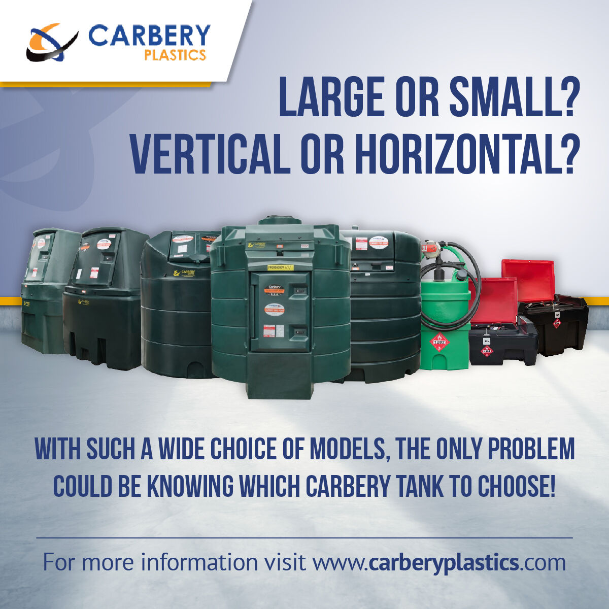 Carbery Plastic provide complete solutions for storage of diesel , AdBlue, Heating Oil and Waste Oil.

With such a wide choice of models, the only problem could be knowing which Carbery tank to choose! carberyplastics.com/carbery-produc…
