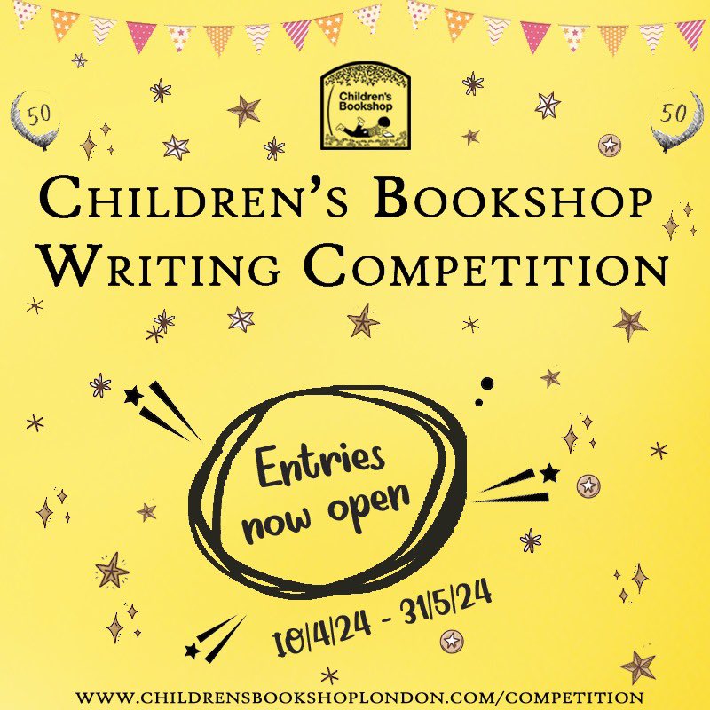 childrensbkshop's tweet photo. 🥁Drumroll please!!🥁 

We have exciting news here at the Children’s Bookshop. To celebrate our 50th anniversary we’re launching a story writing competition for 8-15yos. The winner and runners-up can win fabulous book prizes.

Tell your friends and family!
https://t.co/kOKNsv1aYu https://t.co/V30I6jYWua
